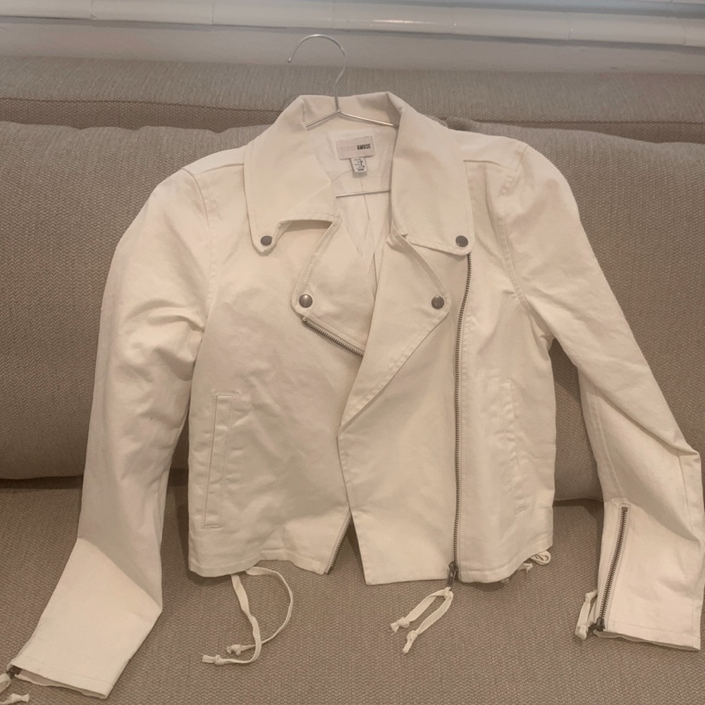 White Linen Moto style jean jacket. Perfect for summer! NWOT